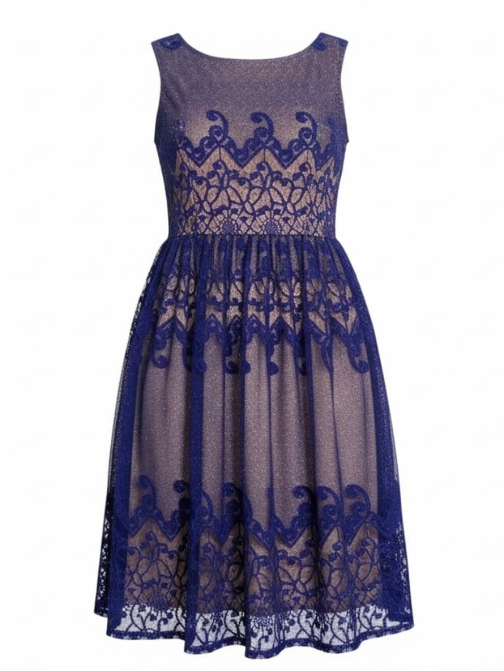 Blue Lace Dress London Time Size 6 Fit & Flare Sleeveless Lace Zip - Picture 2 of 8